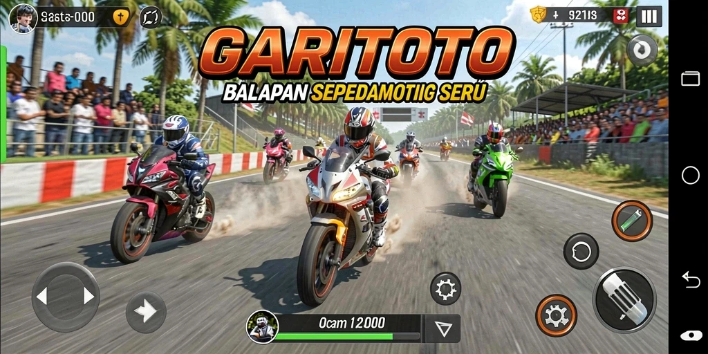 Tampilan gameplay seru dari GARITOTO dengan aksi balapan motor yang mendebarkan.