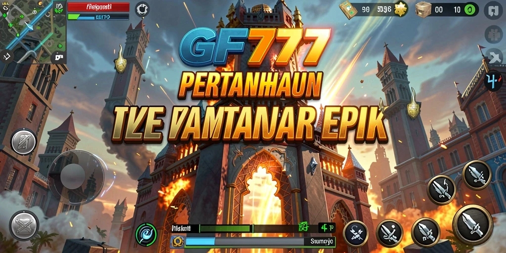 Screenshot gameplay GF777 menampilkan aksi menara pertahanan yang menegangkan.
