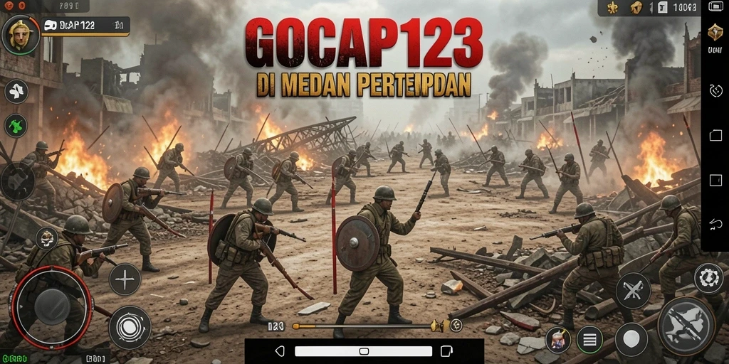 Tampilan gameplay <strong>GOCAP123</strong> yang intens di medan perang.