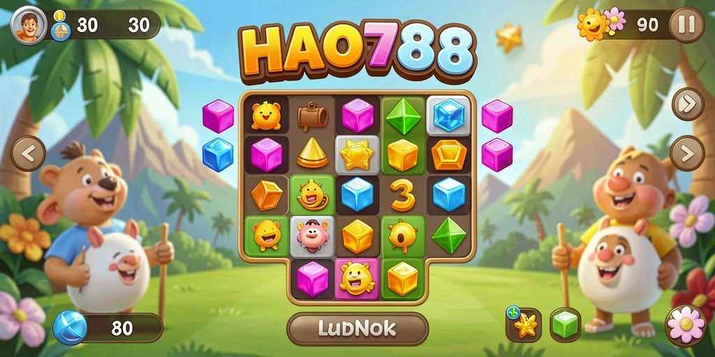 Tampilan gameplay HAO788 yang seru dan berwarna-warni dalam genre Match-3.