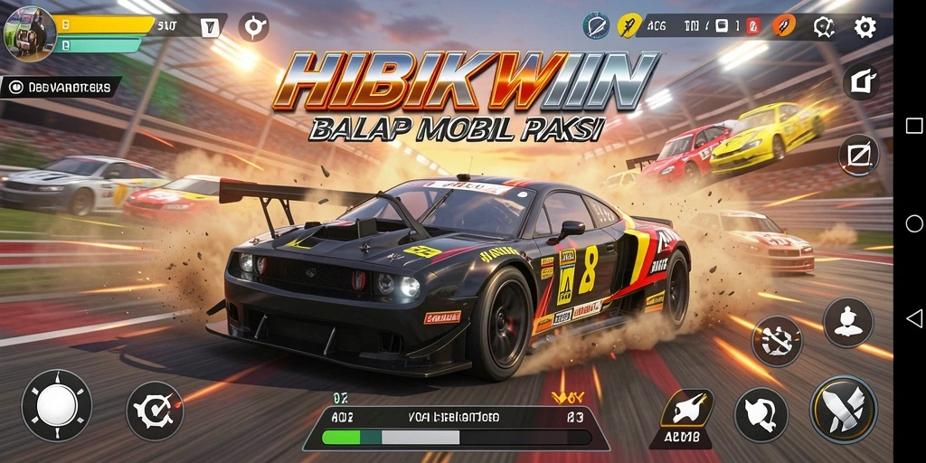 Gameplay HIBIKIWIN menampilkan aksi balap yang mendebarkan.