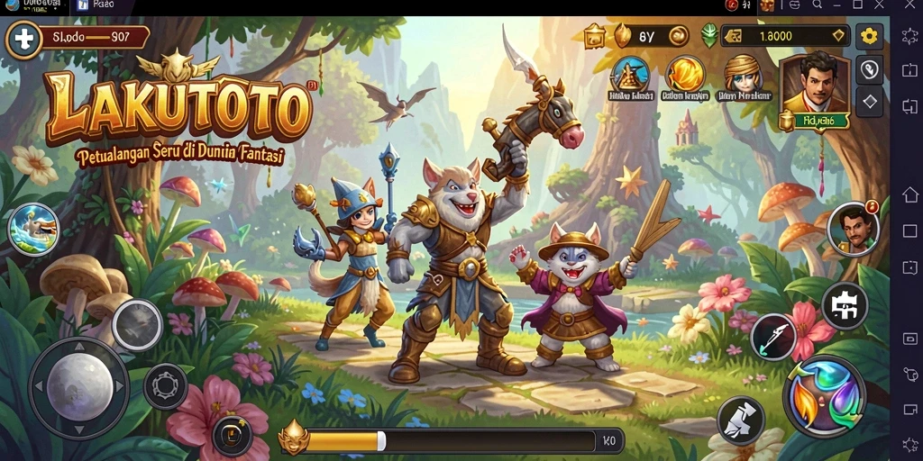 Tangkapan layar utama LAKUTOTO menunjukkan gameplay petualangan yang mengasyikkan.