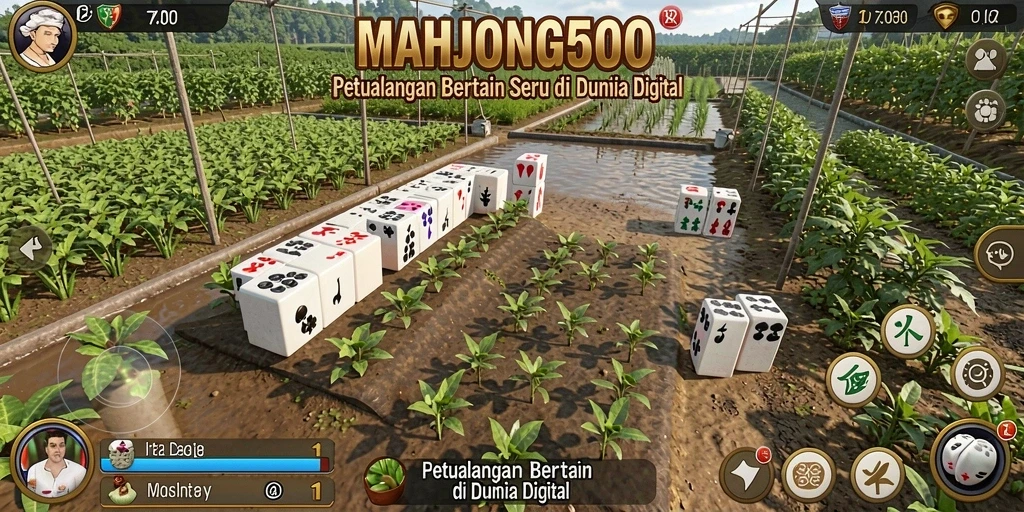 Tampilan gameplay menarik dalam MAHJONG500, menunjukkan aktivitas bertani yang menyenangkan.