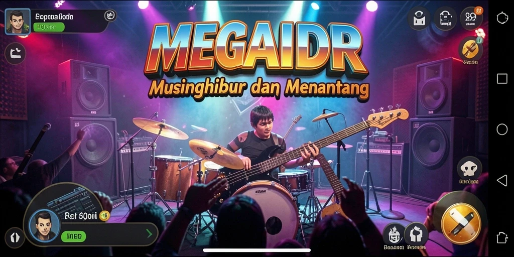 Screenshot gameplay MEGAIDR menampilkan tantangan musik yang menarik.
