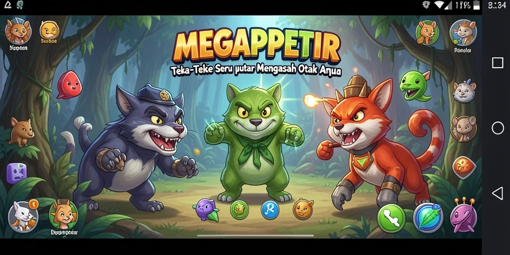 Tampilan gameplay MEGAPETIR yang penuh warna dan menantang.