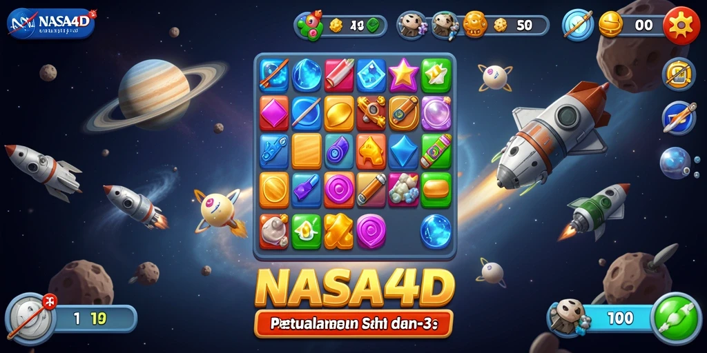 Screenshot menampilkan gameplay NASA4D yang penuh warna di luar angkasa.