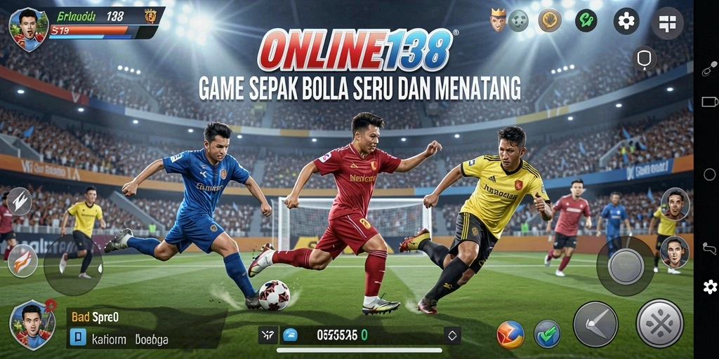 Gameplay ONLINE138 dengan aksi seru di lapangan sepak bola.