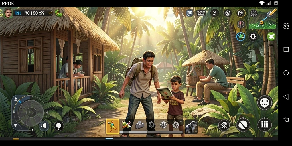 Gameplay RPOK yang menampilkan simulasi kehidupan yang dinamis.