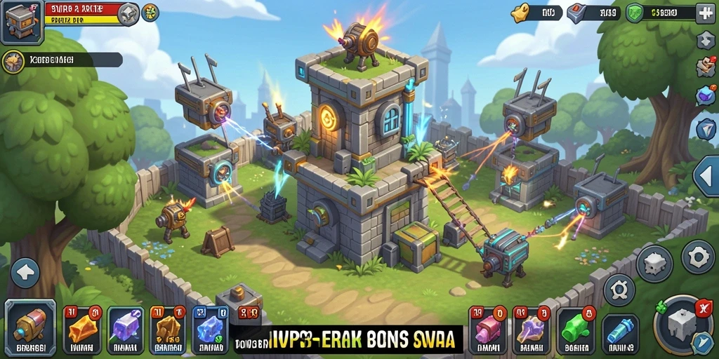 Screenshot gameplay Tower Defense yang mendebarkan dan strategi menara.