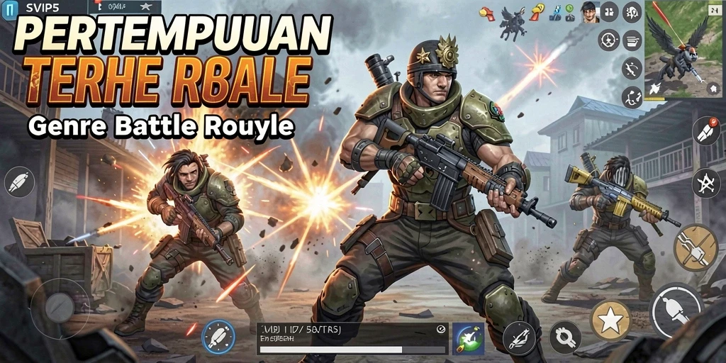 Tampilan gameplay intens dalam pertempuran Battle Royale yang seru.