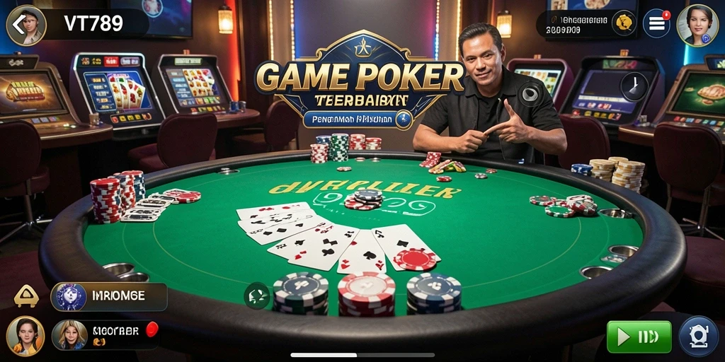 Tampilan gameplay poker yang mendebarkan dan interaktif.