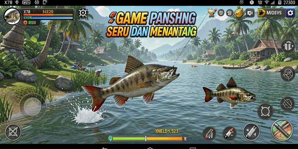 Gameplay X78 yang menegangkan saat memancing ikan besar.